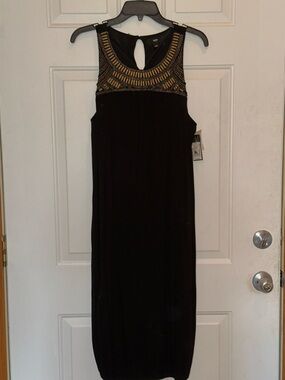 Mossimo Sleeveless Black Knit Dress with Gold Beaded Yoke